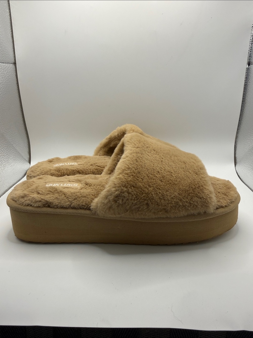 Muk Luks Plush Faux-Fur Slide Slippers in Tan - Picture 4 of 10